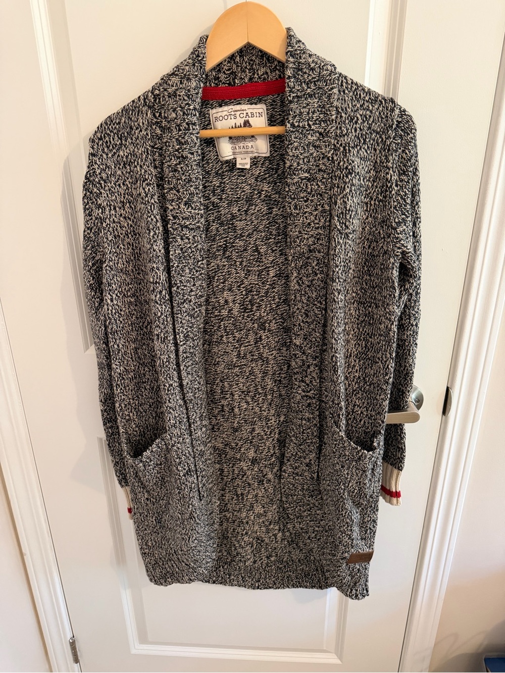 Roots Gray Marled Open-Front Shawl Collar Cardigan